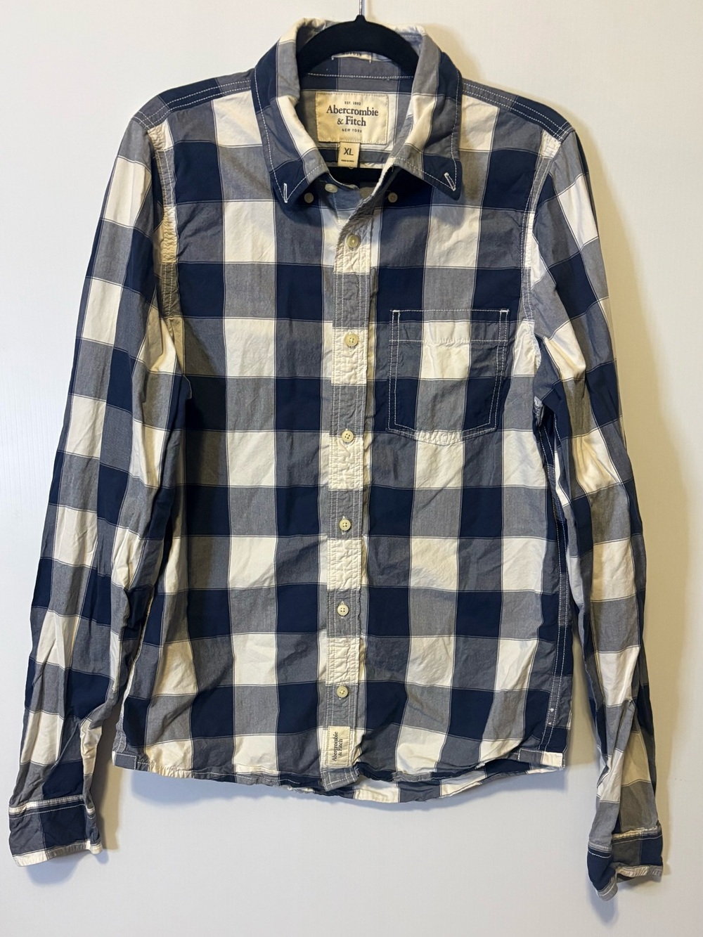 Abercrombie & Fitch Navy and White Large Check Button-Down Shirt